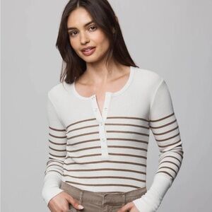 Splendid Cream and Brown Striped Long Sleeve Top- xs NWT